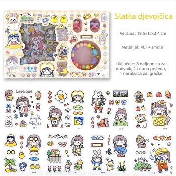 Cartoon DIY planer naljepnice set s PET vodootpornim naljepnicama, poklon kutija s djevojčicama srcima, naljepnice za termos šalicu