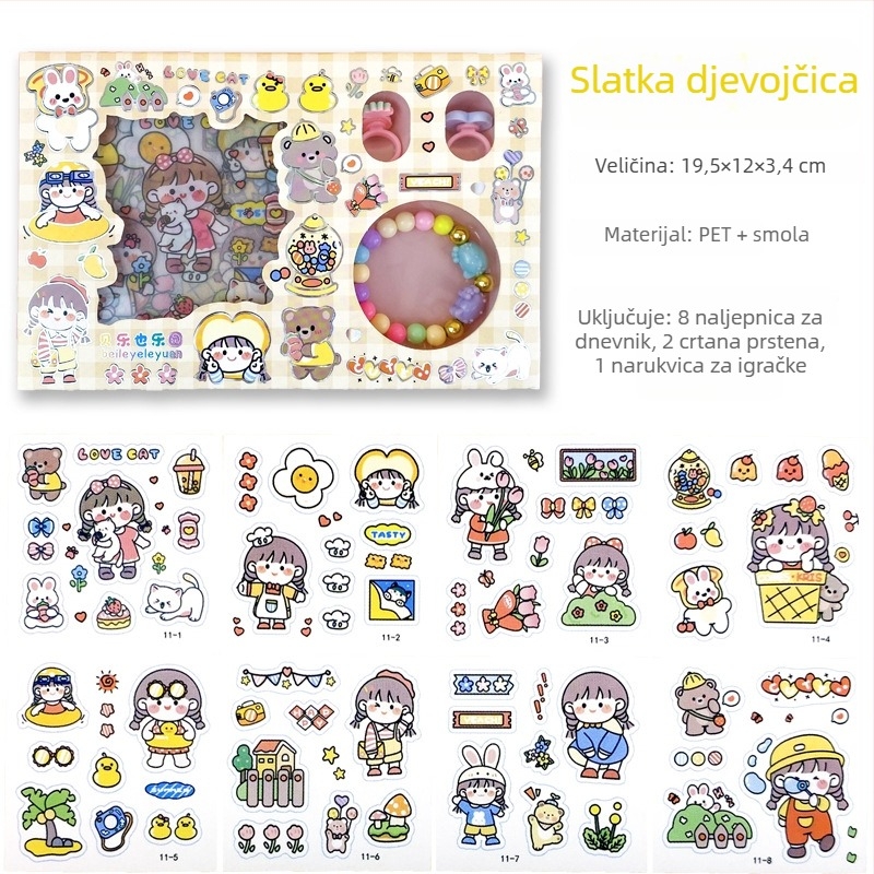 Cartoon DIY planer naljepnice set s PET vodootpornim naljepnicama, poklon kutija s djevojčicama srcima, naljepnice za termos šalicu