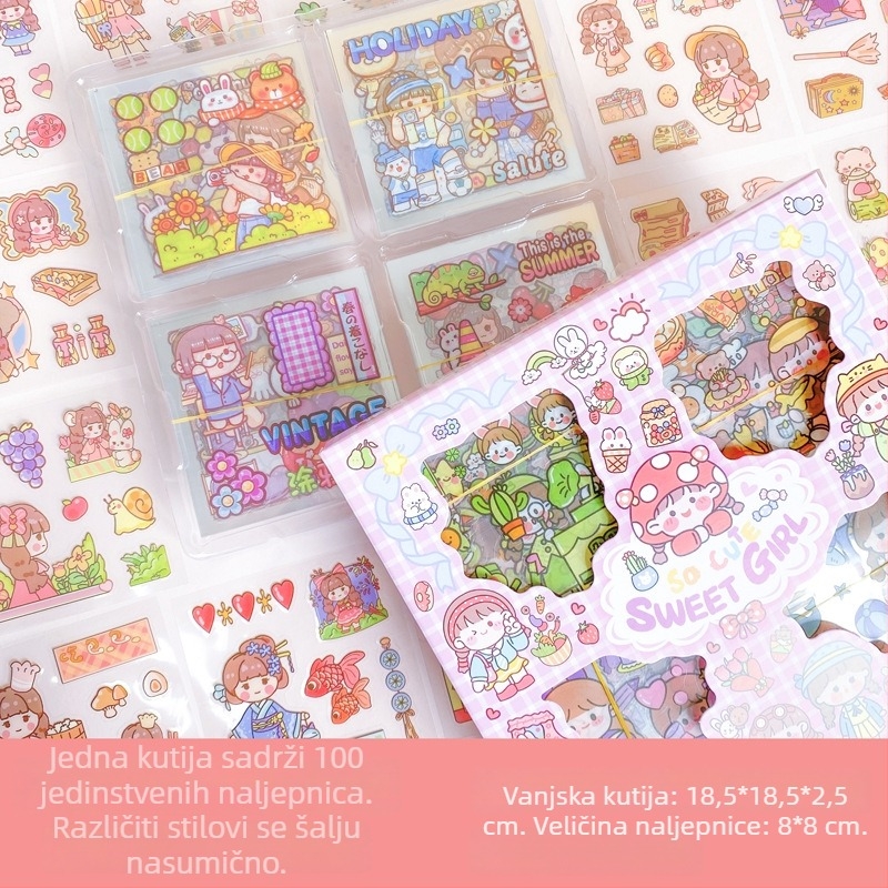 Cartoon DIY planer naljepnice set s PET vodootpornim naljepnicama, poklon kutija s djevojčicama srcima, naljepnice za termos šalicu