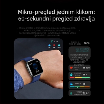 Pametni sat s Bluetooth pozivima, glasovnim asistentom, praćenjem otkucaja srca i tjelesne temperature, mikro zdravstveni pregled, mjerenje mokraćne kiseline i lipida TK50