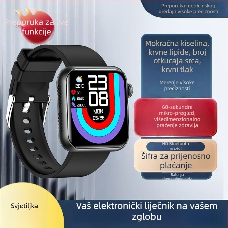 Pametni sat s Bluetooth pozivima, glasovnim asistentom, praćenjem otkucaja srca i tjelesne temperature, mikro zdravstveni pregled, mjerenje mokraćne kiseline i lipida TK50