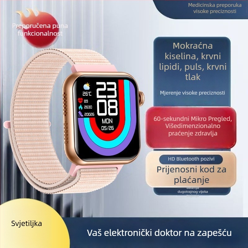 Pametni sat s Bluetooth pozivima, glasovnim asistentom, praćenjem otkucaja srca i tjelesne temperature, mikro zdravstveni pregled, mjerenje mokraćne kiseline i lipida TK50