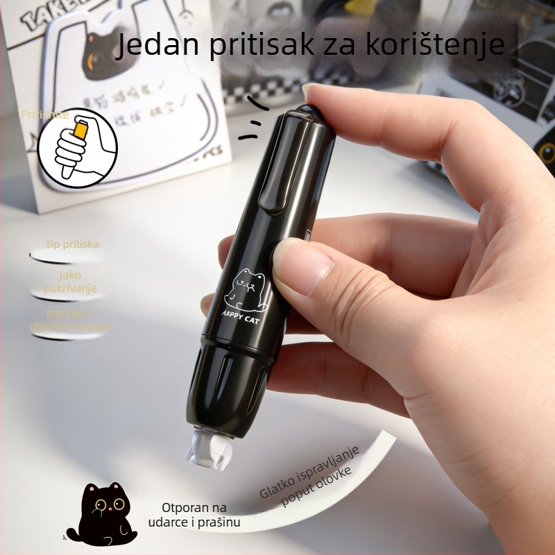 Korektivna traka u obliku crne mačke, glatko izdavanje trake, praktičan alat za učenike