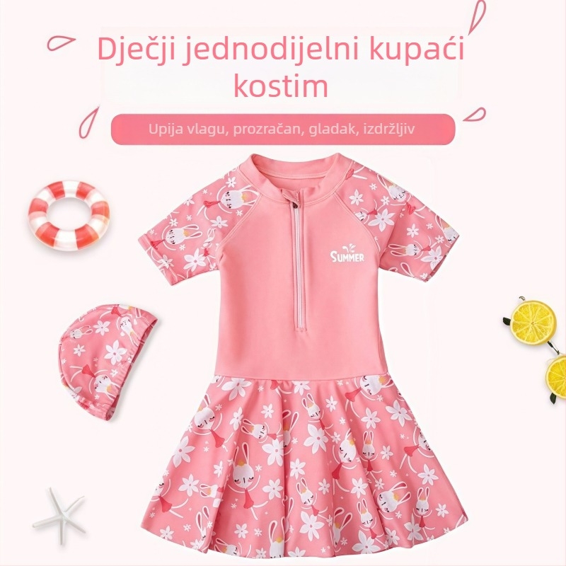 Dječji jednodijelni kupaći kostim za djevojčice, sladak i moderan, za stariju djecu, ljeto 2026, zaštita od sunca, brzo sušenje, trenizni kupaći