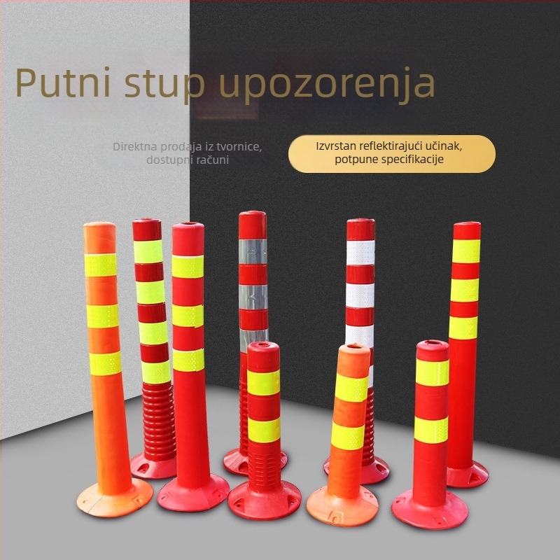 Plastični upozoravajući stub za sigurnost u prometu, reflektirajući izolacijski stub, otporan na sudare, prometna barijera, PU elastični stub