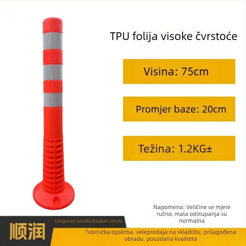 Plastični upozoravajući stub za sigurnost u prometu, reflektirajući izolacijski stub, otporan na sudare, prometna barijera, PU elastični stub