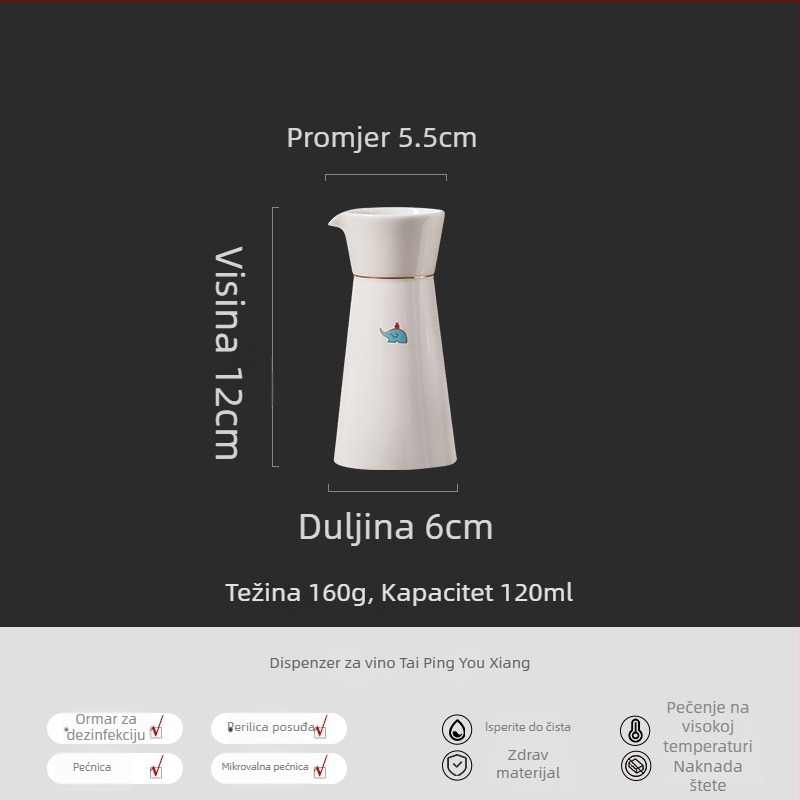 Visokokvalitetni keramički vinsko set za kućnu upotrebu, trodjelni set: mali bokal za vino, dijelitelj vina, čaša za vino