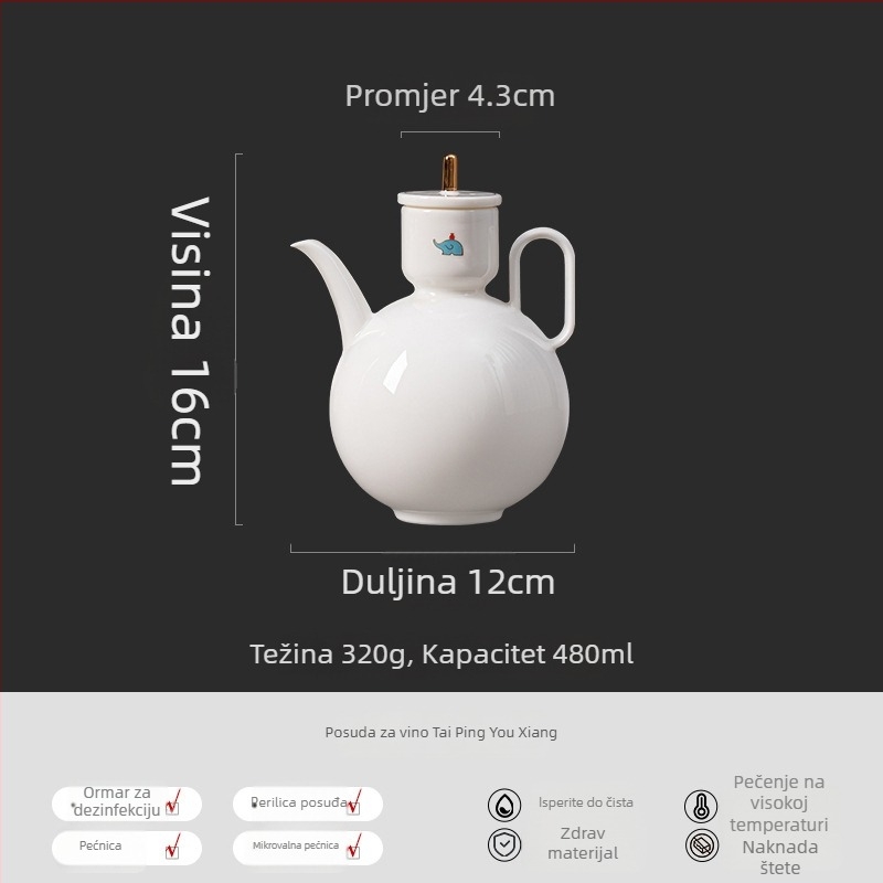 Visokokvalitetni keramički vinsko set za kućnu upotrebu, trodjelni set: mali bokal za vino, dijelitelj vina, čaša za vino