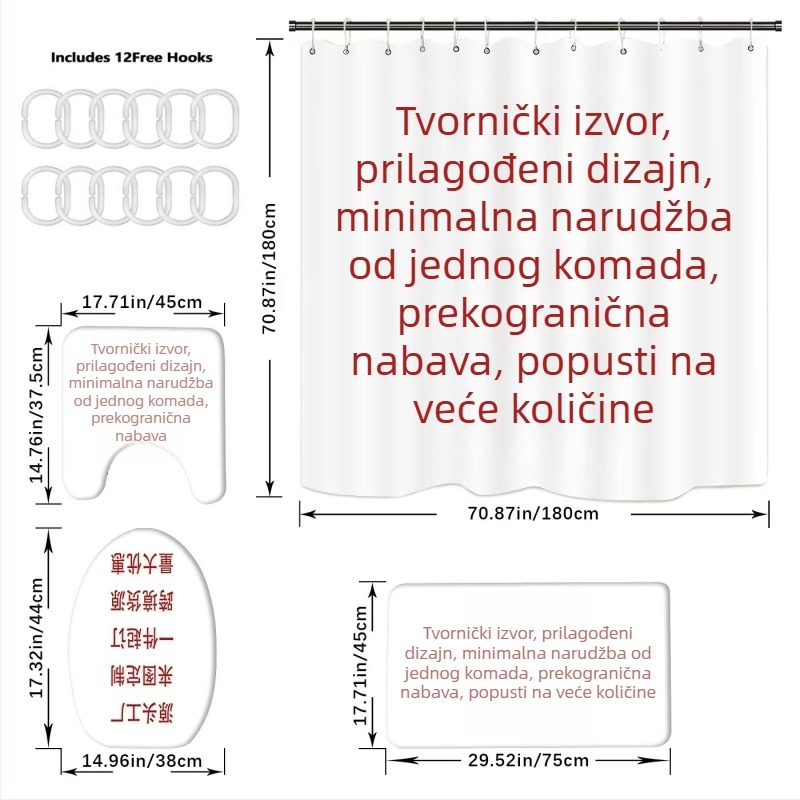 3D otisnuta zavjesa za tuš, vodootporan poliester, bez bušenja rupa