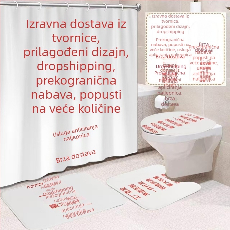 3D otisnuta zavjesa za tuš, vodootporan poliester, bez bušenja rupa