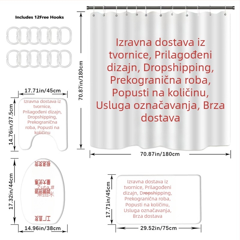 3D otisnuta zavjesa za tuš, vodootporan poliester, bez bušenja rupa