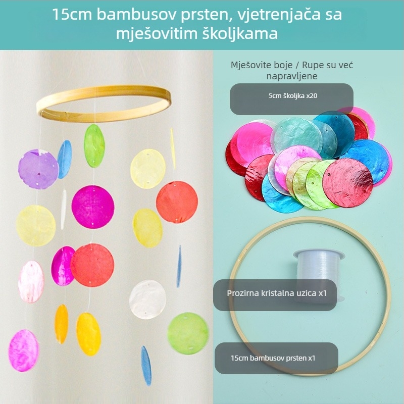 DIY set za zvončiće vjetra od oglednih školjki za djecu