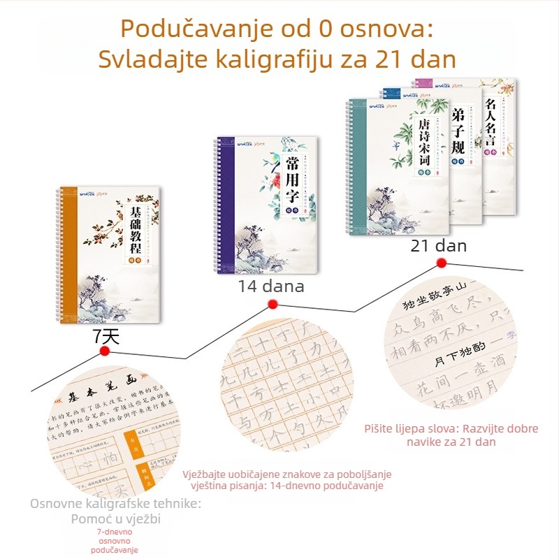 Set kaligrafije s perom i tvrdim perom – priručnik za vježbanje kaligrafije za odrasle, standardni stil pisanja, 5 svezaka
