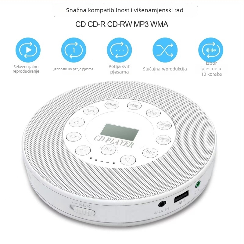 Prijenosni CD player s funkcijom učenja i ponavljanja, USB reprodukcija glazbe i radio u Walkman stilu