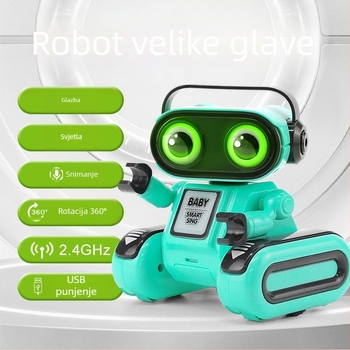 Robot s velikom glavom koji se rotira, zvuk i svjetlo, edukativna igračka za djecu s mogućnošću snimanja