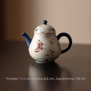 Antikni Kung Fu čajni set s dizajnom ružičaste leptir-orkideje, uključuje gaiwan, čajne šalice i keramički čajnik — cjeloviti luksuzni set za čajnu sobu