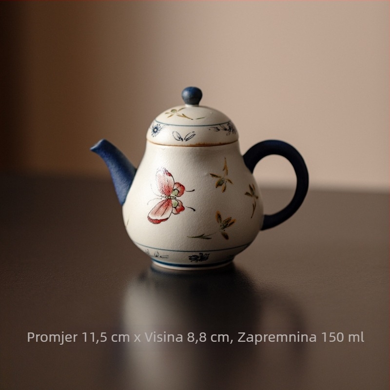 Antikni Kung Fu čajni set s dizajnom ružičaste leptir-orkideje, uključuje gaiwan, čajne šalice i keramički čajnik — cjeloviti luksuzni set za čajnu sobu