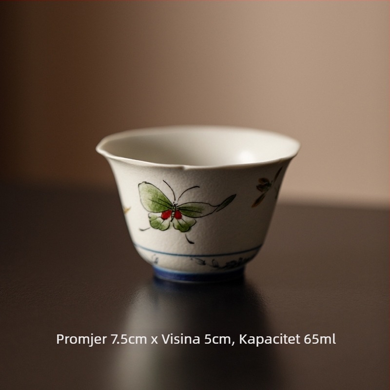 Antikni Kung Fu čajni set s dizajnom ružičaste leptir-orkideje, uključuje gaiwan, čajne šalice i keramički čajnik — cjeloviti luksuzni set za čajnu sobu