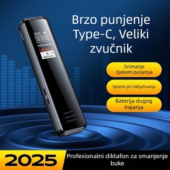 Prenosni diktafon s mogućnostima snimanja, reprodukcije i ponavljanja, dvostruki mikrofon, veliki zaslon u boji
