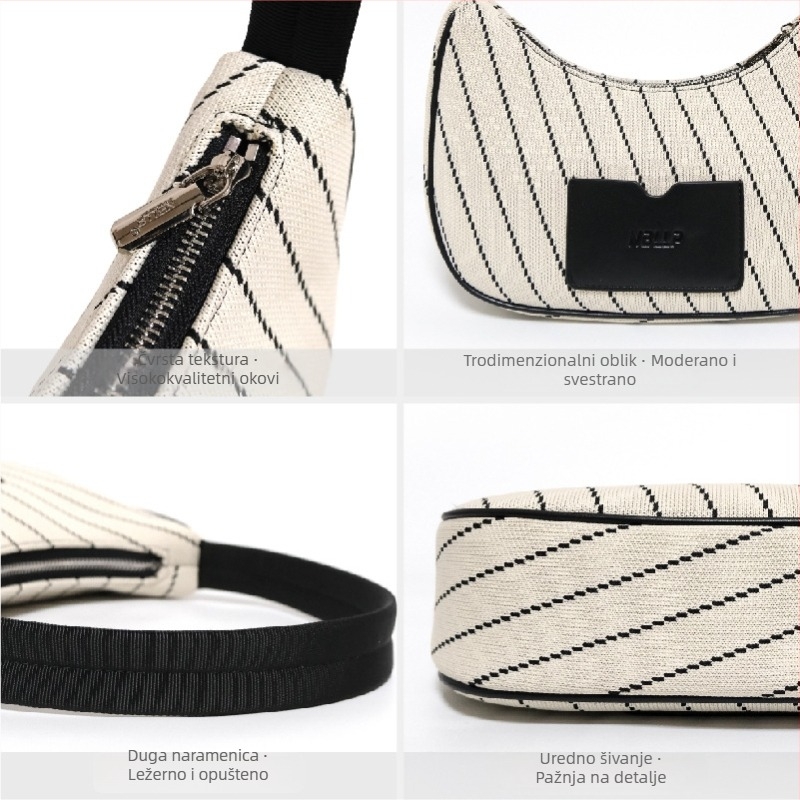 2024 nova ženska torba s prugama u obliku polumjeseca, luksuzni nišni dizajn, torba preko ramena i crossbody za dnevnu upotrebu