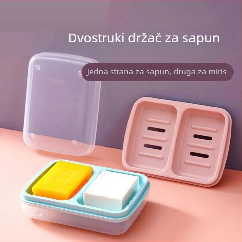 Velika dvodijelna posuda za sapun s poklopcem i odvodom, vodootporna za kupaonicu i studentski dom