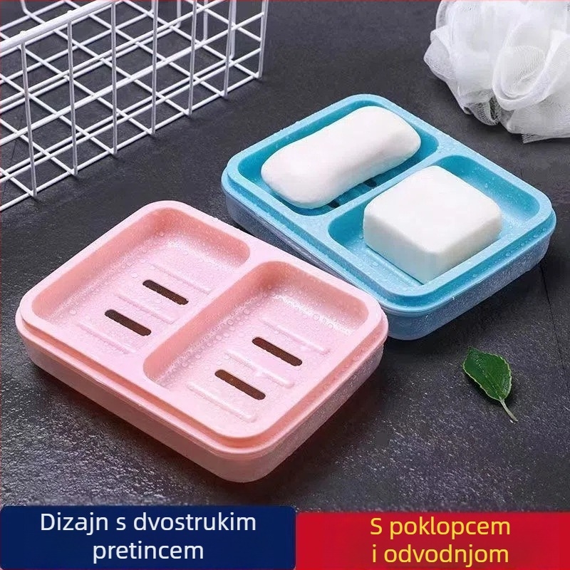 S kapom i dvama odjeljcima, plastična posuda za sapun u kupaonici, za studentski dom