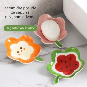 Keramički držač sapuna s odvodom, bez bušenja, za kupaonicu na ploču