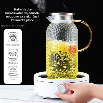 Yu Hao Čajnik za hladnu vodu s velikim kapacitetom, Tekstura zrnastog uzorka riže, Visoko borosilikatno staklo, Otporno na visoke temperature i eksplozije, Za sokove i napitke