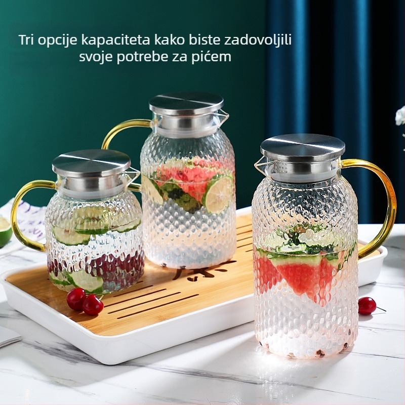 Yu Hao Čajnik za hladnu vodu s velikim kapacitetom, Tekstura zrnastog uzorka riže, Visoko borosilikatno staklo, Otporno na visoke temperature i eksplozije, Za sokove i napitke