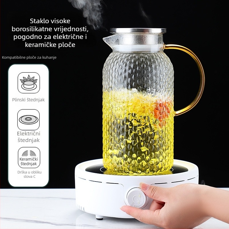 Yu Hao Čajnik za hladnu vodu s velikim kapacitetom, Tekstura zrnastog uzorka riže, Visoko borosilikatno staklo, Otporno na visoke temperature i eksplozije, Za sokove i napitke
