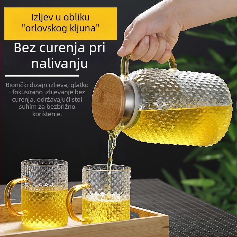 Staklena karica za hladnu vodu s uzorkom čekića, velika kapacitet, tekstura rižnih zrna, visoko borosilikatno staklo, posuda za sok