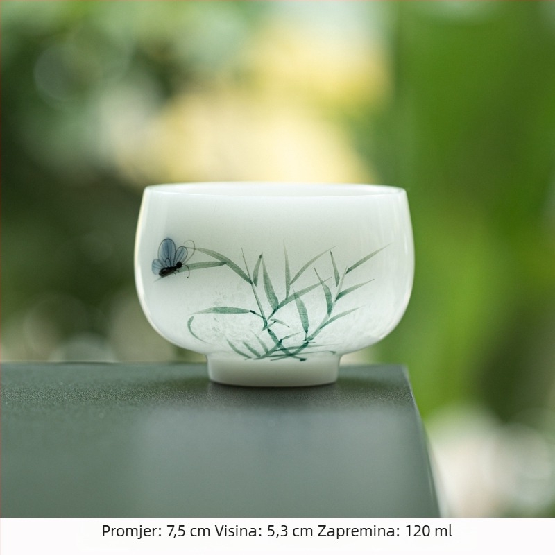 Ručni oslikana šalica od jade porculana za Gongfu čaj, keramička šalica s pod-glazom za meditaciju, luksuzna ledeno bijela porculanska šalica za čaj, jedna šalica