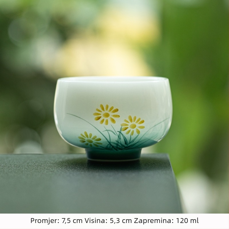 Ručni oslikana šalica od jade porculana za Gongfu čaj, keramička šalica s pod-glazom za meditaciju, luksuzna ledeno bijela porculanska šalica za čaj, jedna šalica