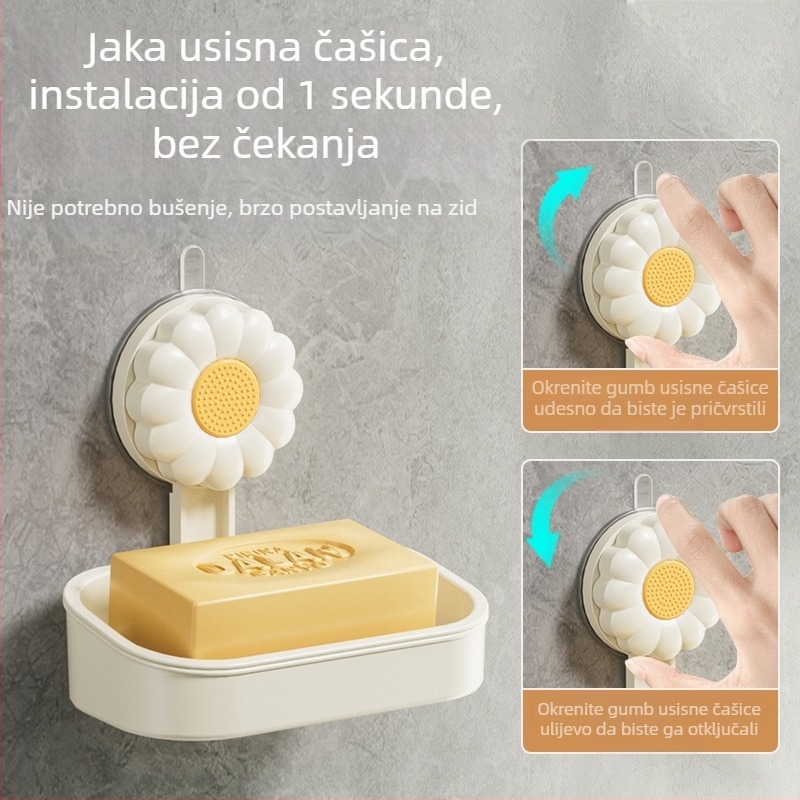 Zidni sapunik s usisnom čašom i odvodom, plast, bez bušenja, kupaonski organizator