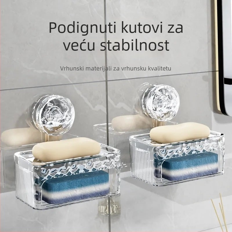 Zidni držač sapuna s usisnom čašom, bez bušenja, luksuzna kupaonica, dvostruki odvodni držač sapuna