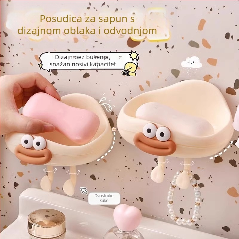 Zidna posuda za sapun s odvodom vode, bez bušenja, sladak kupaonski dodatak, kompaktni višenamjenski držač sapuna