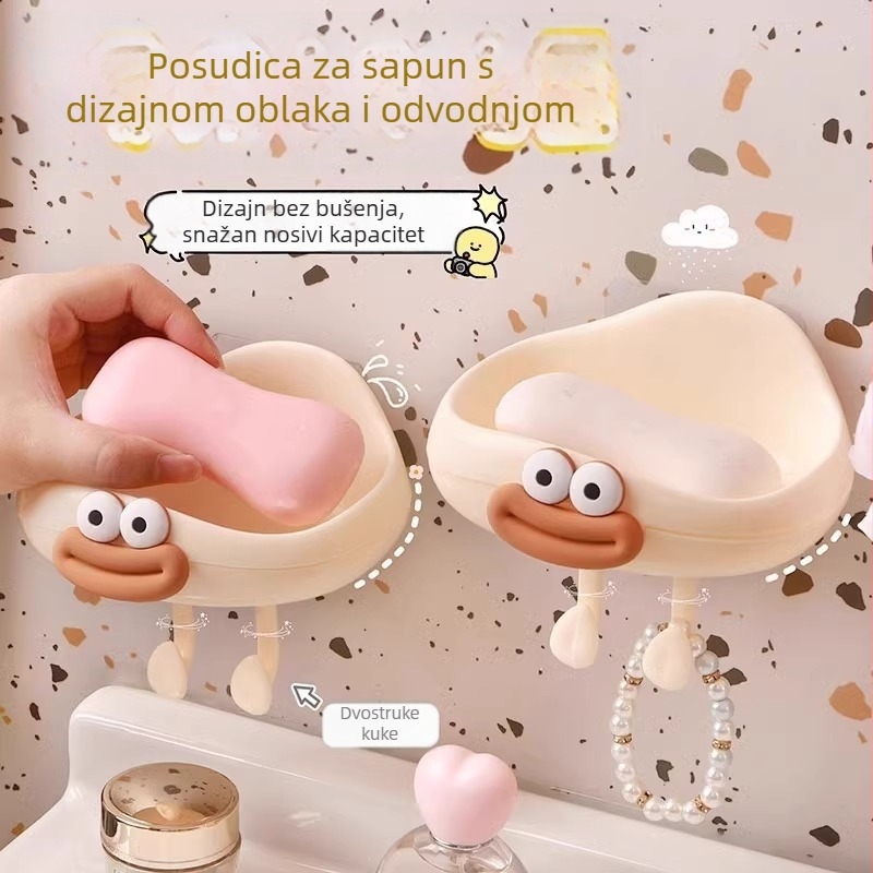 Zidna posuda za sapun s odvodom vode, bez bušenja, sladak kupaonski dodatak, kompaktni višenamjenski držač sapuna