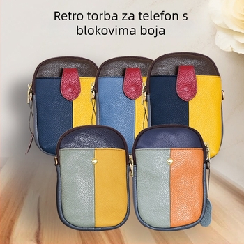 Nova torbica od vrhunske kože goveda na rame, džep za telefon, minimalistički retro stil s kontrastnim bojama, ženska torbica