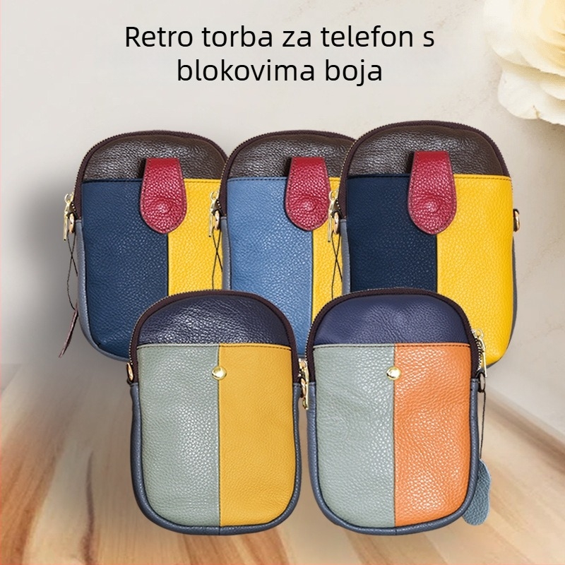 Nova torbica od vrhunske kože goveda na rame, džep za telefon, minimalistički retro stil s kontrastnim bojama, ženska torbica