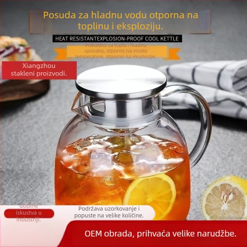 Karafa od borosilikatnog stakla velikog kapaciteta, kućna za hladnu i vruću vodu, sok, zagrijavanje, moderni minimalistički dizajn s zlatnim rubom