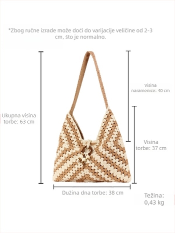 Ženska torba od pamukovog užeta, ručno pletena, dvobojna, casual svakodnevni stil, pogodna za plažu i odmor