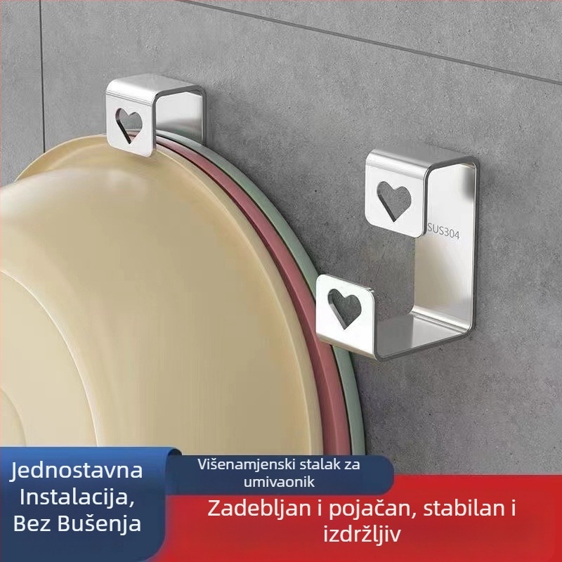Zidni stalak za umivaonik u kupaonici, bez bušenja, organizator s kukama
