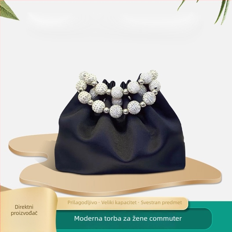 Elegatna ženska torbica za rame od baršuna s perlicama, novi kineski stil, plisirana torba tipa kanta s kaišem za crossbody