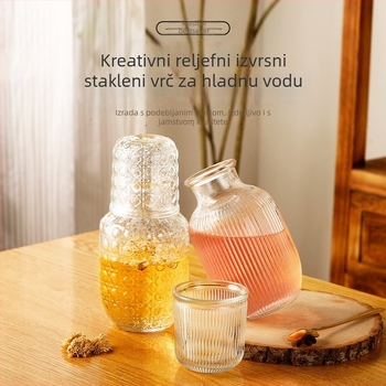 Kreativna reljefna staklena kanvica za studenu vodu, veliki kapacitet za kućnu upotrebu, set s kanom i šalicama, proziran čajnik