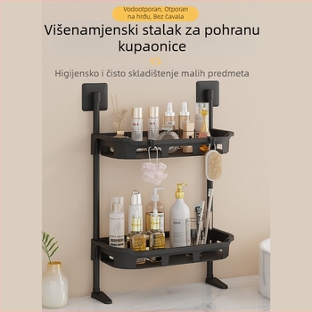 Zidni dvostruki ormarić za kupaonicu s ljepilnim pričvršćivanjem, bez bušenja, za ručnike i kozmetiku