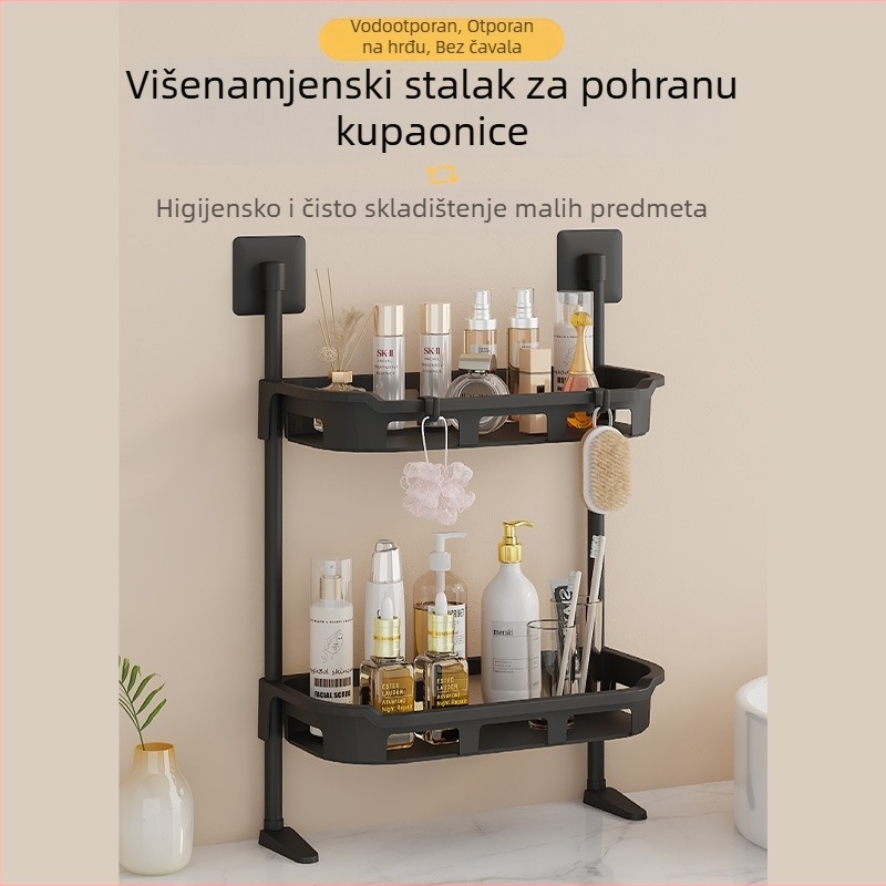 Zidni dvostruki ormarić za kupaonicu s ljepilnim pričvršćivanjem, bez bušenja, za ručnike i kozmetiku
