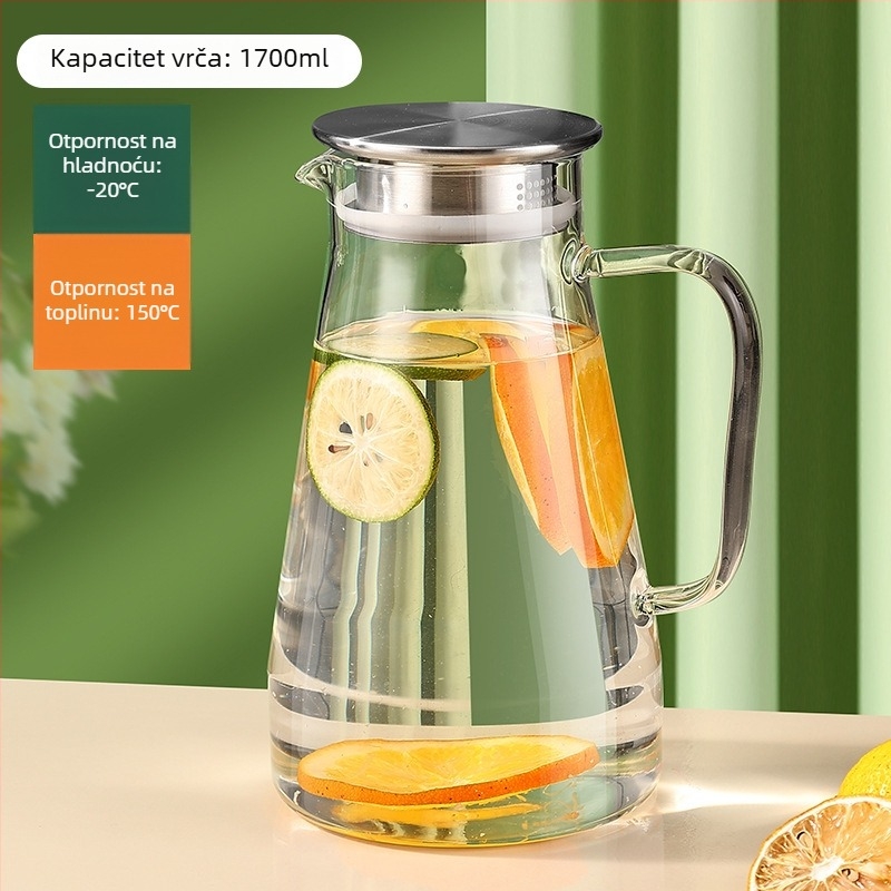 Staklena karafa za hladnu vodu za kućnu upotrebu, sigurnost hrane, velika kapacitet, otporna na visoke temperature, hladno kuhanje čaja