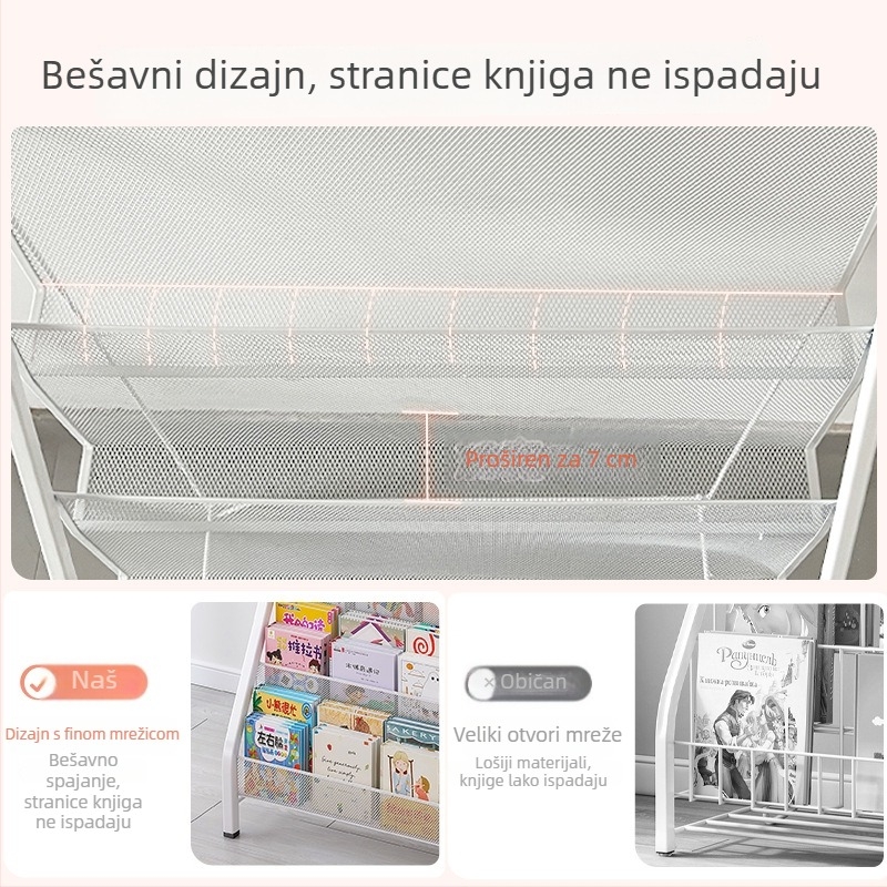 Mali metalni regal za dječje knjige s ilustracijama i časopisima, jednostavan moderni stil