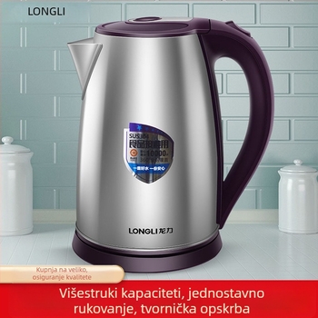 Longli električni kuhalo vode, 2,5 L, od nehrđajućeg čelika 304, zaštita od opeklina, automatsko isključivanje, brzo zagrijavanje, 1500–2000W, baza s 360° rotacijom