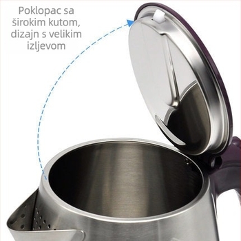 Longli električni kuhalo vode, 2,5 L, od nehrđajućeg čelika 304, zaštita od opeklina, automatsko isključivanje, brzo zagrijavanje, 1500–2000W, baza s 360° rotacijom